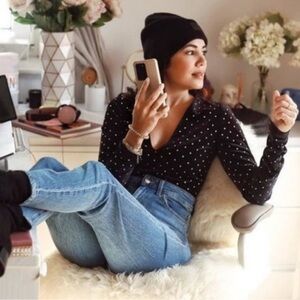 H&M Elegant Black Velvet Rhinestone Bodysuit